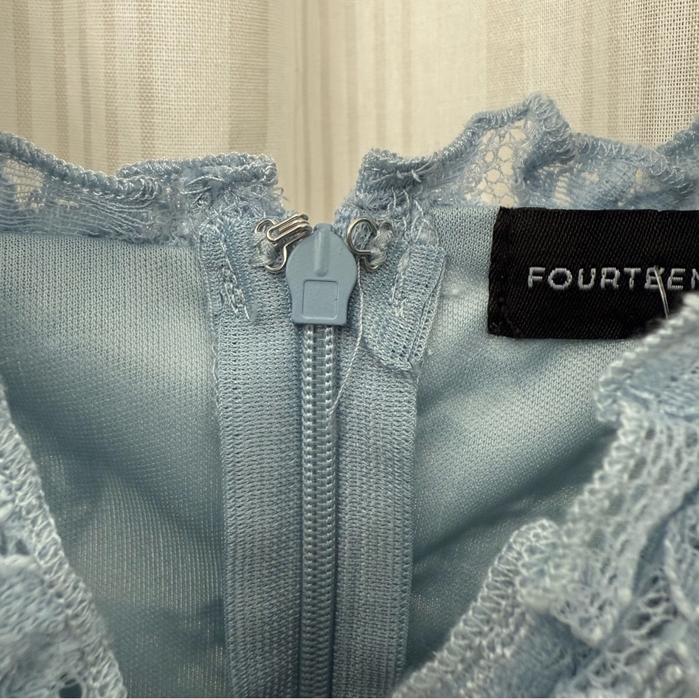 NWT🌀 Fourteen Twelve light blue lace babydoll mini dress - Picture 4 of 10